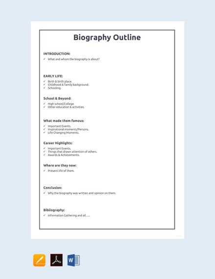 Biography project outline template excel