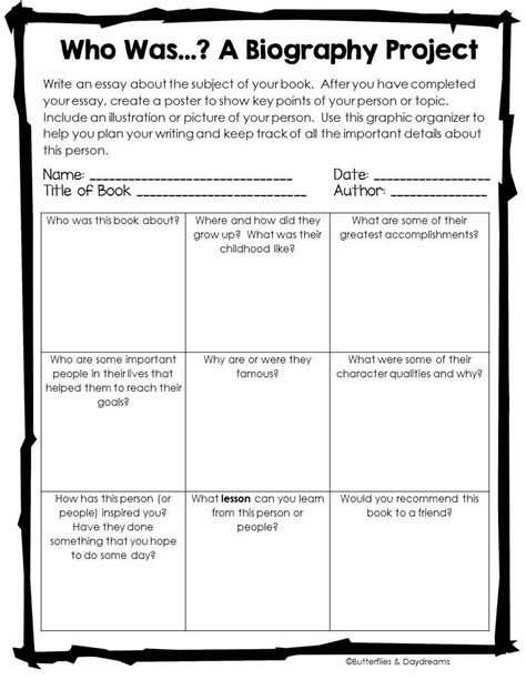 Biography project template grade 3