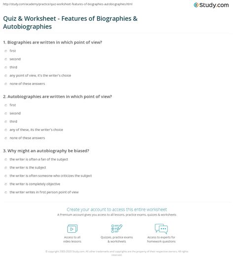 Biography questions worksheet