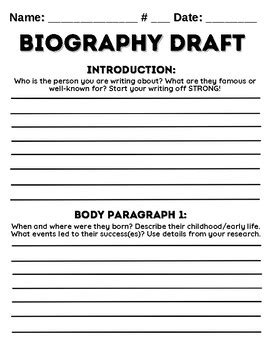 Biography rough draft example for elementary school