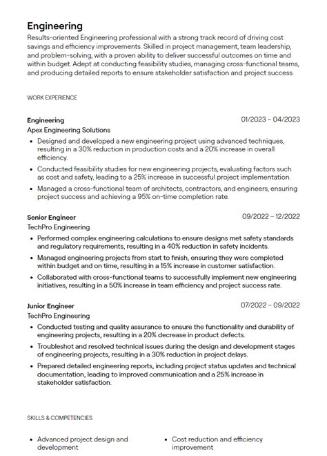 Biography sample engineer resume examples