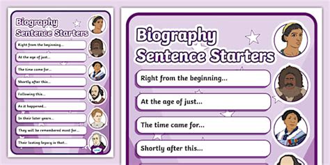 Biography sentence starters
