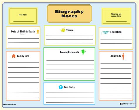 Biography storyboard template pdf a4
