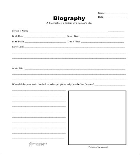 Biography template for students pdf