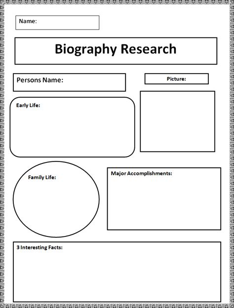 Biography web diagram for writing research