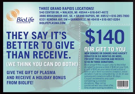 Biolife dollar1400 coupon. Mar 26, 2023 · The Biolife Returning Donor Coupon 2023 is $1000, which may increase with more donations. You can verify the specific amount and conditions for the coupon by contacting the Biolife Plasma donation center close to you. How to Get the Biolife Returning Donor Coupon $1000 Here are the steps to get the Biolife Returning Donor Coupon 2023: 
