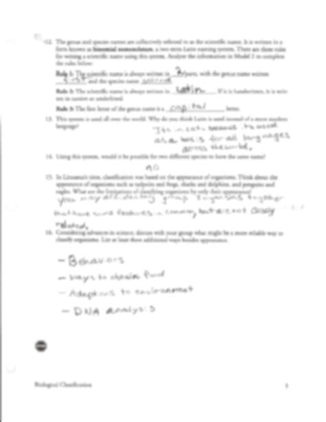 Biological Classification Pogil Answer
