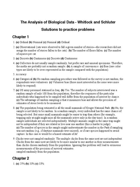 Biological Of Problem Analysis Data Answers
