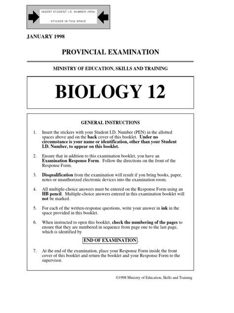 Biology 12 provincial exam multiple choice question guide. - College accounting a career approach solutions manual.