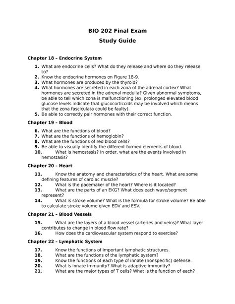 Biology 202 final exam study guide. - Die wunderlichen schelme von tortilla flat.