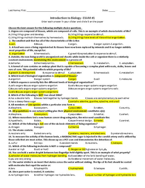 Biology Exam Study Guide Answers