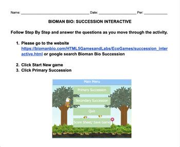 20 terms. Cassels shows her students how to play "Protein Synthesis Race" on BioManBio Website.In secondary succession, an area previously occupied by living things is disturbed —disrupted—then recolonized following the disturbance.) Click on "Primary Succession.Completing the BioMan Bio SuccessionBioMan Bio Succession. 