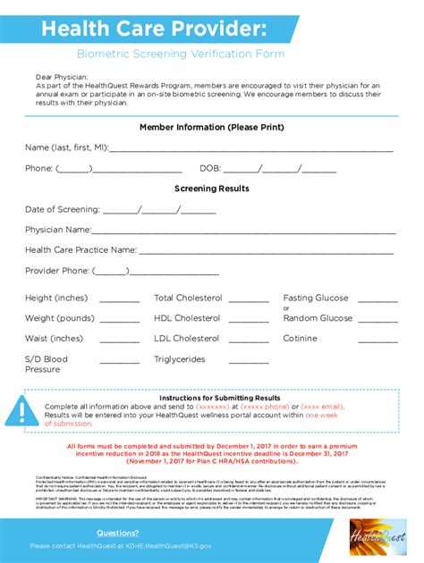 Biometric Screening Form Fill Out and Sign Printable PDF Template