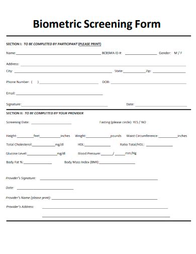 Biometric Screening Form Template