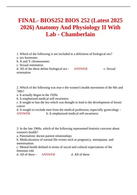 Bios 252 chamberlain.  Anatomy & Physiology II With Lab (BIOS-252) 281 documen...