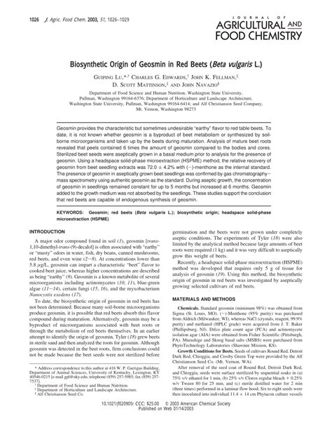 Biosynthetic Origin of Geosmin in Red Beets (Beta vulgaris L ...