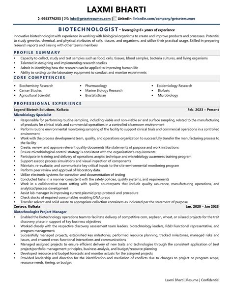 Biotechnology Resume Template