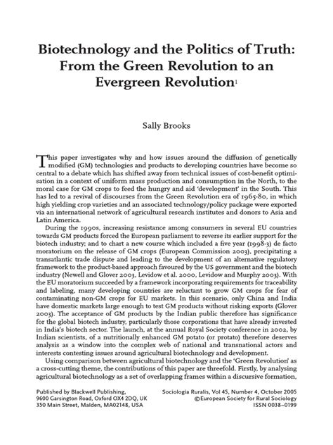 Biotechnology and the Politics of Truth: From the Green …