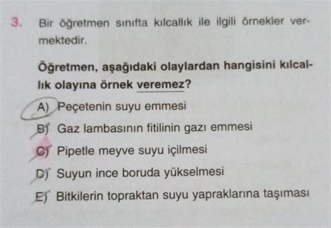 Bir öğretmen sınıfta kılcallık ile ilgili örnekler vermektedir.
