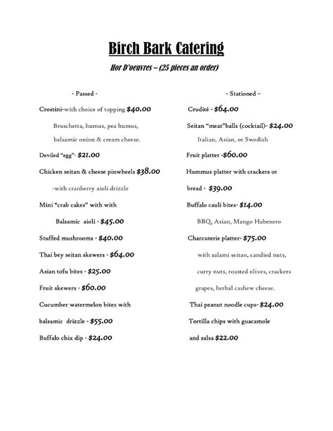 Birch Bark Eatery Delivery Menu 21 Ridge Street Glens Falls