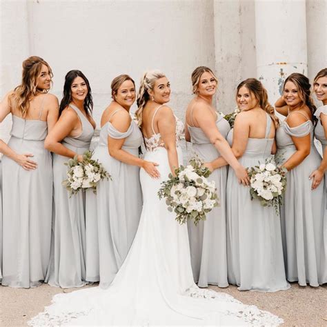 Birdy gray. First, bridesmaid dresses start at $99. We have beautiful chiffon styles, chic satin looks, sumptuous velvet gowns, and so much more. Brides love our broad collection of colors, and bridesmaids are in love with our versatile styles and inclusive sizing. No matter your wedding aesthetic, we have a bridesmaid dress to fit your vibe. 