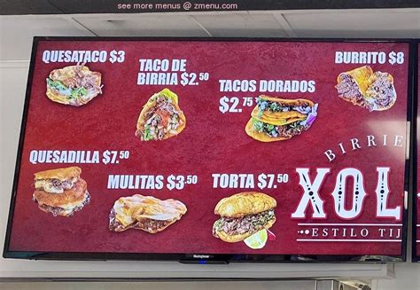 Birrieria xolos. Use your Uber account to order delivery from Birreria Xolos - Chino in Chino. Browse the menu, view popular items, and track your order. ... Melted cheese on a large flour tortilla with shredded birria. #2 most liked. Taco De Birria. $4.49 • 88% (68) Soft shell taco de birria. Mulitas. $5.49 • 95% (62) Double tortilla quesadilla with birria 