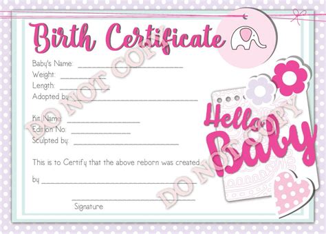 Birth Certificate For Dolls