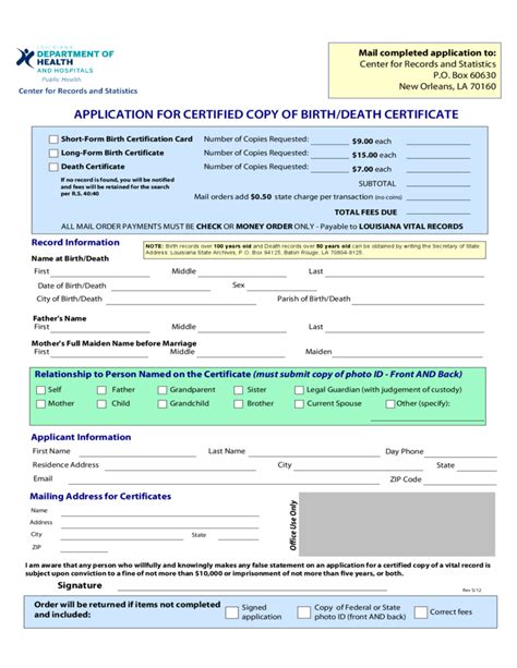 Birth Certificate Request Form Louisiana Paul Smith