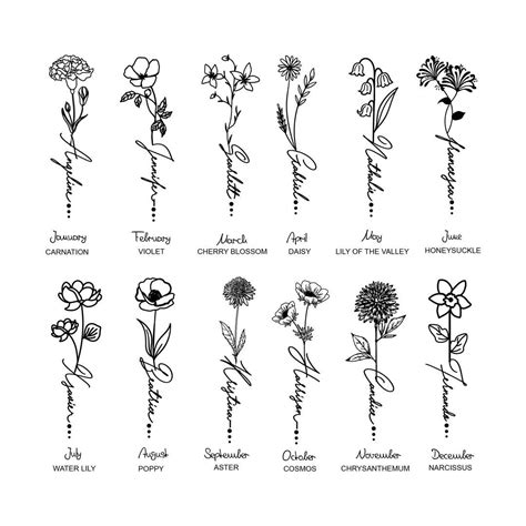 Birth Month Flower Tattoo Birthmonth Flower Svg Custom Birth Etsy in