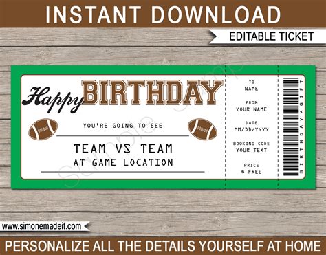 Birthday Football Ticket Template Printable Game …