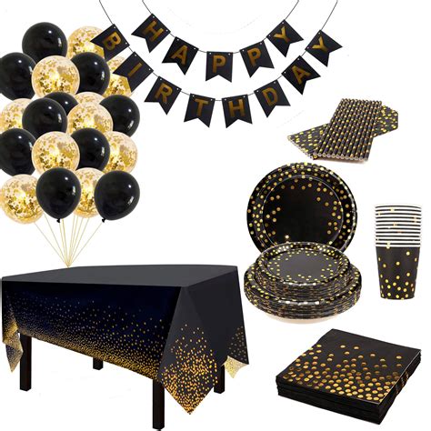 Birthday Party Supplies Set Black Gold Birthday …