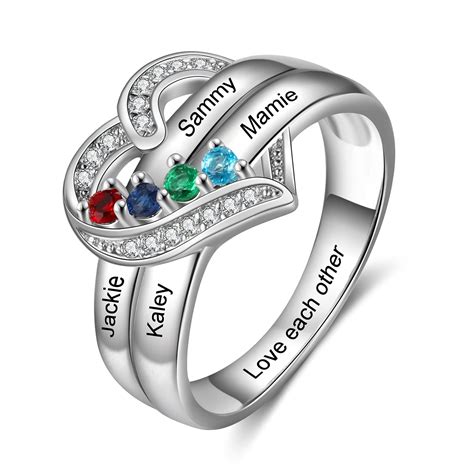 Birthstone Ring For New Mom With Engraved Baby Name & Birth …