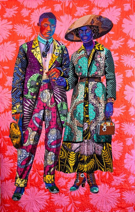 Bisa butler. Bisa Butler, Forever, 2020. Cotton, silk, wool, and velvet quilted and appliquéd. 86 × 42 in. In Forever, a near life-sized Boseman stands “in a lush green landscape,” with palm trees and mountains in the background, a bright green rainbow hovering above him. Boseman is wearing red dress shoes and a striped black and red … 