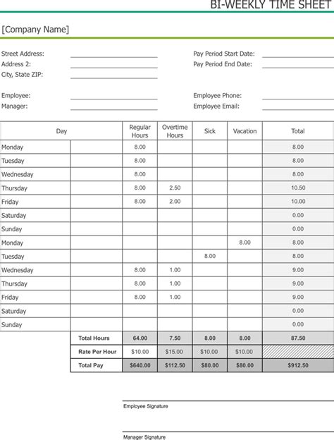 Biweekly Time Sheet with Sick Leave and Vacation Excel Templates
