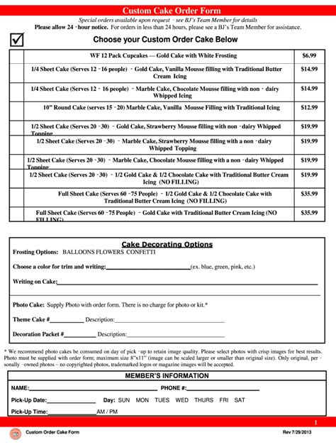 Bjs Cake Order Form 20122022 Fill Out and Sign Printable PDF