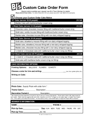 Bjs bakery order form. BJ's Wholesale Club is known for its high-quality products both low price, but they also offer customised cakes. So whether you're viewing for ampere birthday cake, ... You can order a custom cake at how the bakery department to your local BJ's club or online. When ordering a custom layer, you'll need to provide one following information: 