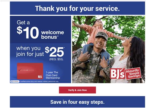 Bjs military discount. Military personnel and retirees receive 25% off BJ's memberships and a $10 coupon when they purchase a BJ's Wholesale membership. Inner Circle Memberships: $55 $40 BJ's Perk Rewards: $110 $80 Must have a valid military ID. 