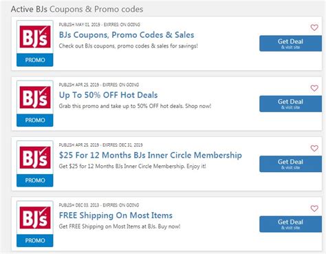Available BJ's Coupons and BJs Coupon Codes: Free $20 BJ's Reward W/ $100+ Qualifying Purchase [Exp. 03/15] * 1. Spend $100 on qualifying items in one transaction, after discounts and before taxes, bewteen 2/16/23 - 3/15/23 * 2. ... PepBoys Coupons: Buy 3 Tires Get the 4th Free: Jurlique Coupons: Extra 15% Off Next Purchase: JerseyMikes Coupons .... 