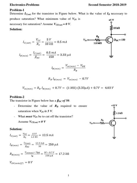 Bjt practice problems.  Problem 3 calculates the maximum supply voltage w...