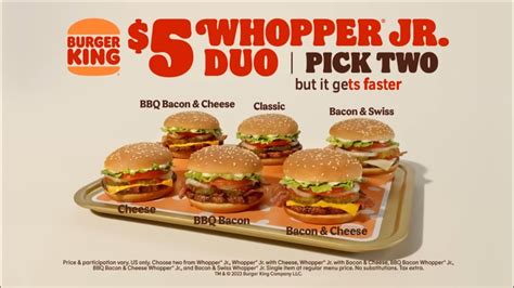 Bk whopper jr 2 for 5. 1. Image via Burger King. Burger King offers a new value meal option with the debut of the new $5 Your Way Meal at participating locations. The new meal includes a Double Whopper Jr. served with a 4-piece Nuggets, a small fries and a small drink, all for just 5 bucks. Just take note that some locations are offering the new YWM Meal for $6 ... 