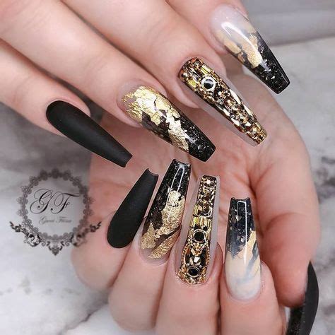 Black And Gold Acrylics, Short nails tend to be more basic, but with a few  geometric stripes, your nail design will look way more trendy.