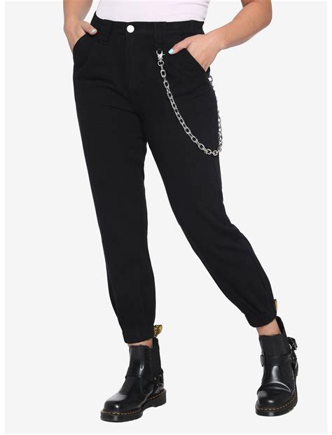 Black Denim Chain Jogger Pants Hot Topic