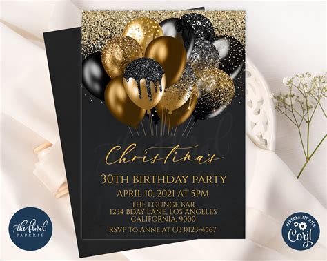 Black Gold Birthday Party Invitations - Pinterest