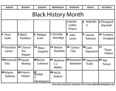 Black History Calendar Facts
