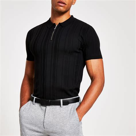 Black Knit Polo Shir