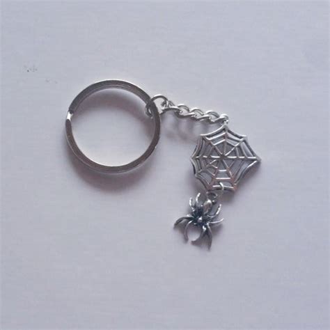 Black Leather Black Spider on Web Keychain - amazon.com