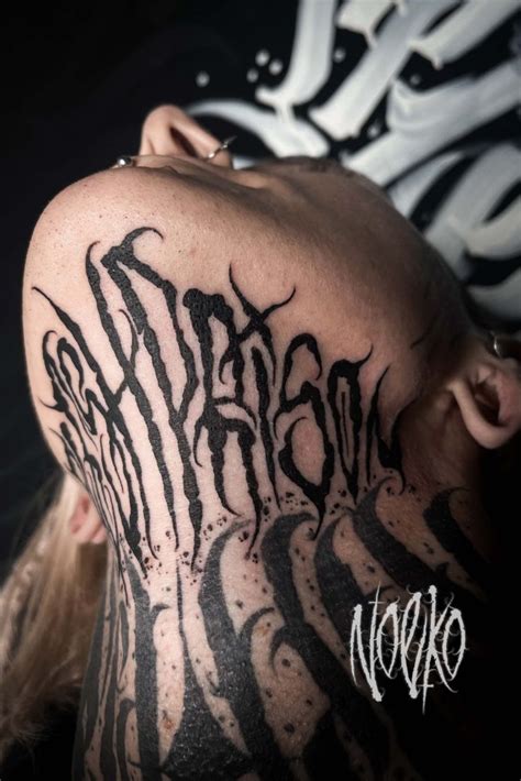 Black Lettering throat tattoo Throat tattoo, Girl neck tattoos, Neck