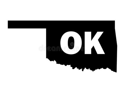 Black Map of Oklahoma with Postal Code Abbreviation Stock Vector