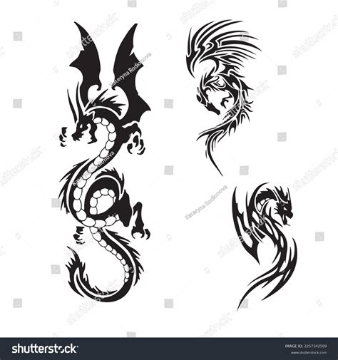 Black White Dragon Tattoo Sketches On Stock Vector (Royalty Free