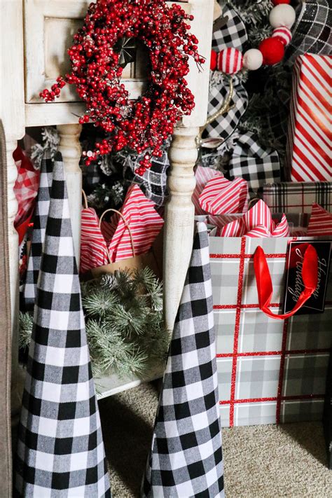 Black and White Buffalo Plaid Fabric Christmas Trees